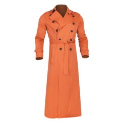 Fashionable Side Seam slip Pockets Autumn Double Breasted Long Trench Coat