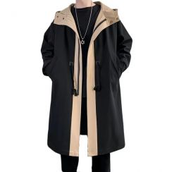 2 Pcs Mens Streetwear Long Fashionable Autumn Hooded Trench Coat