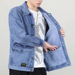 2 Pcs Mens Baggy Multi Pocket Denim Jacket