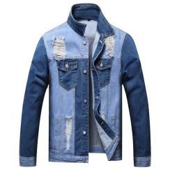 Mens Autumn Fashionable Casual Distressed Denim Jacket