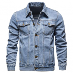 2 Pcs Single Breasted Mens Slim Fit Denim Jackets
